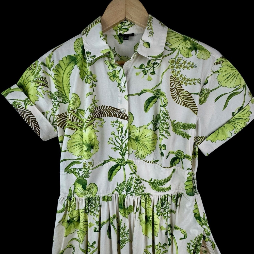 TALBOTS Modern Poplin Smocked Midi Dress size 4 Branching Floral EUC  P252036174 - Picture 3 of 16